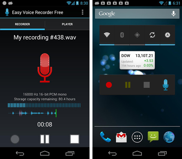 Easy Voice Recorder for recording offers widgets on the home screen of Android (Photo: Art / Handout)