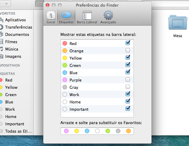 Etiquetas padrões do OS X Mavericks (Foto: Reprodução/Helito Bijora)