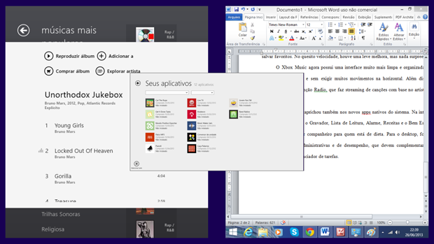 Windows 8.1 agora pode dividir aplicativos em diferentes tamanhos na tela (Foto: Elson de Souza/TechTudo)