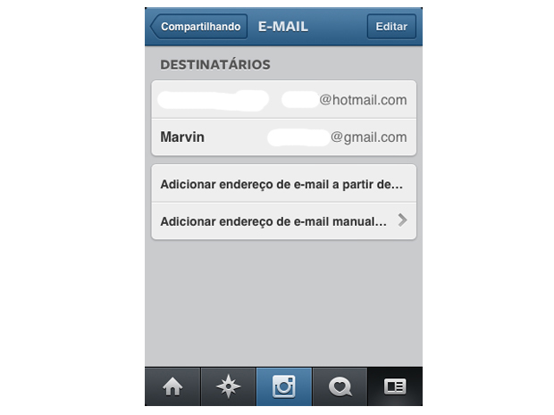 dicione emails a opção de compartilhamento do Instagram (Foto: Reprodução/Marvin Costa)
