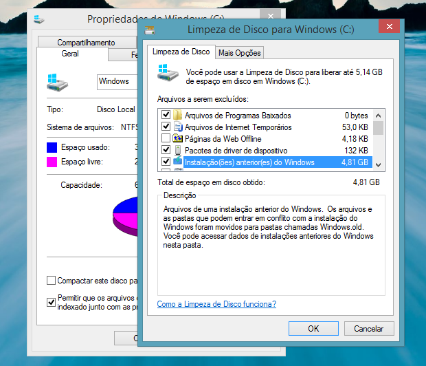 Excluindo arquivos de backup da instalação do Windows 8.1 (Foto: Reprodução/Helito Bijora)