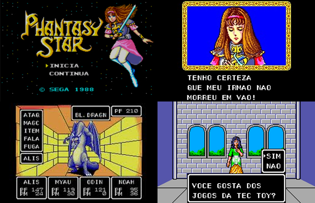 Phantasy Star em português permitiu que novos jogadores conhecessem o gênero RPG (Foto: trash80s.com.br / gagagames.com.br / qgmaster.blogspot.com / geracaogameamigos.blogspot.com)