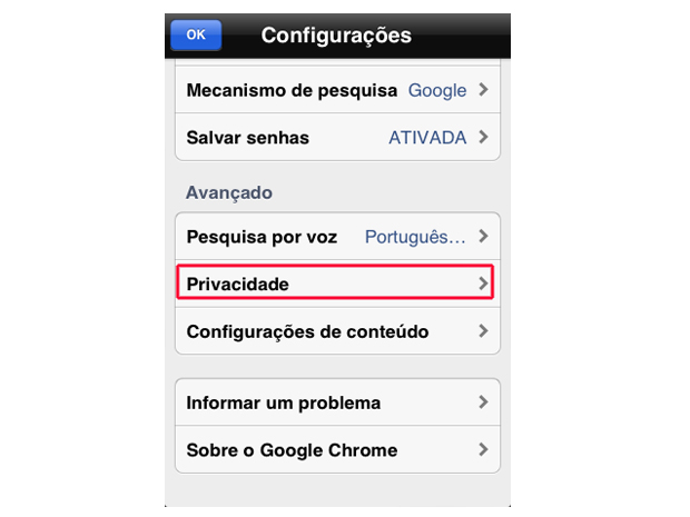 Como limpar dados de navegação do Google Chrome para iOS (Foto: Reprodução/Marvin Costa)