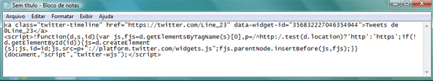 Código HTML do widget (Foto:Aline Jesus/Reprodução)