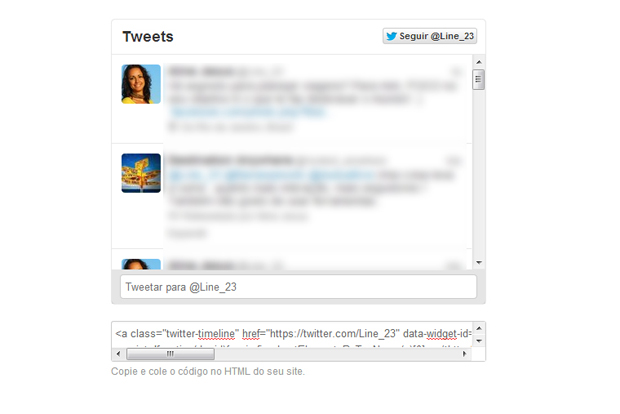 Código HTML do widget do Twitter (Foto:Aline Jesus/Reprodução)