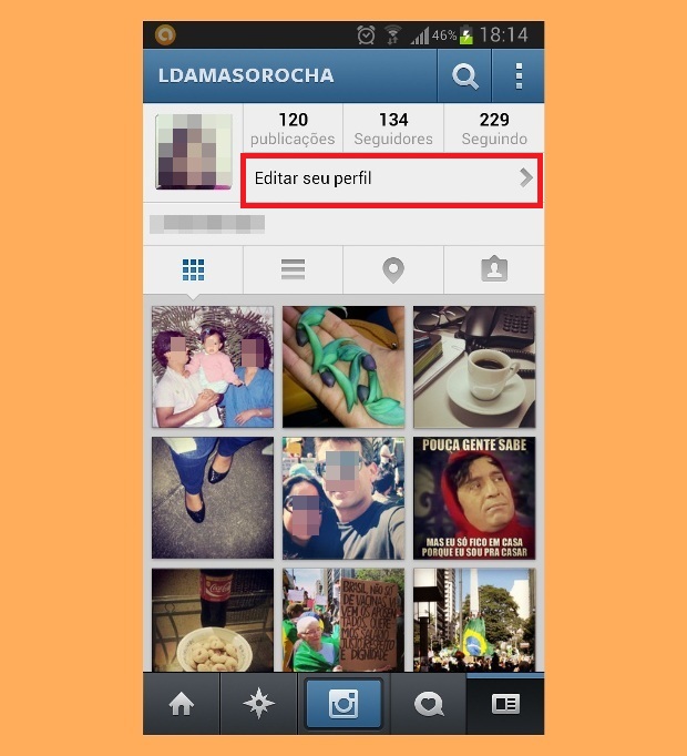 Atalho para editar o perfil no Instagram (Foto: Reprodução/Lívia Dâmaso)