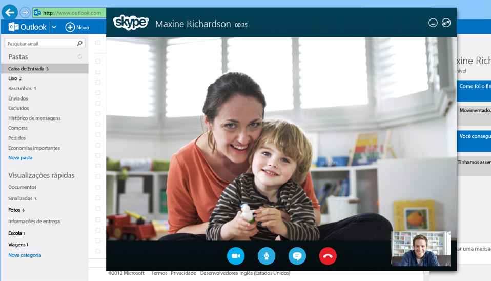 Skype já permite chamadas com vídeo diretamente da caixa de entrada do Outlook.com (Foto: Divulgação)