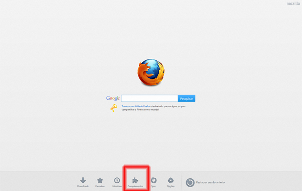 Vá na opção complementos do Firefox (Foto: Reprodução/TechTudo)