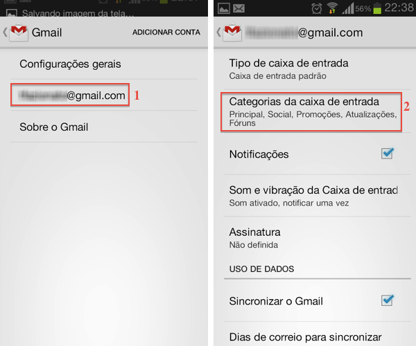 Access the settings of categories Gmail (Photo: Playback / Bittencourt Thiago)