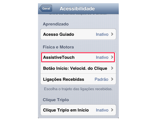 Entrando na opção Assitive Touch do iOS (Foto: Reprodução/Marvin Costa)