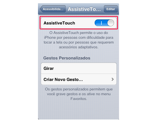 Habilitando o Assistive Touch do iOS (Foto: Reprodução/Marvin Costa)