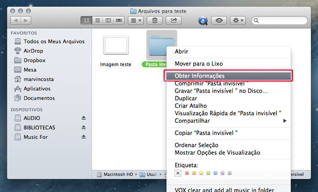 Abrindo as informações da pasta do Mac OS X (Foto: Reprodução/Marvin Costa)