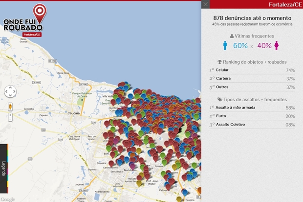 Mapa e estatísticas de Fortaleza, cidade com maior número de ocorrências (Foto: Raquel Freire)