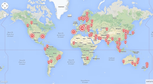 Mapa mundial com pontos de alguém de impressora 3D (Foto: Reprodução/Raquel Freire)