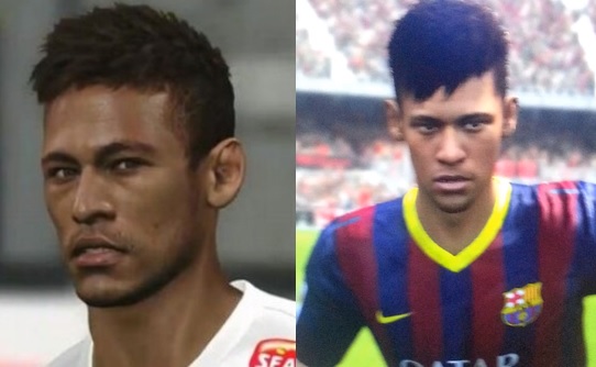 Neymar em suas verses para PES 2014 (esquerda) e Fifa 14 (direita) (Foto: Reproduo / TechTudo)