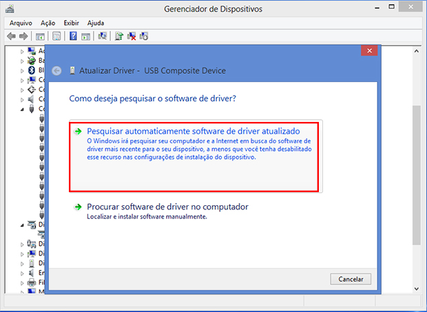 O Windows irá pesquisar automaticamente novos drivers para seu controlador USB (Foto: Reprodução/Paulo Alves)