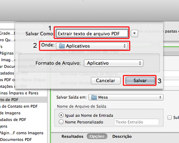 Salvando a extração de texto de arquivos PDF no Automator do Mac OS (Foto: Reprodução/Marvin Costa)