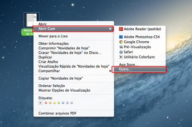 Abrindo o arquivo PDF com o fluxo de trabalho criado no Automator do Mac OS (Foto: Reprodução/Marvin Costa)