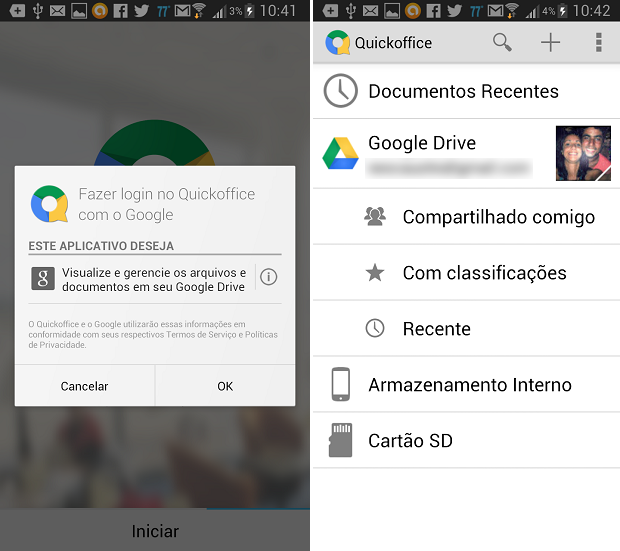 Confirme a integração entre o Google Drive e o QuickOffice (Foto: Reprodução/Thiago Barros)