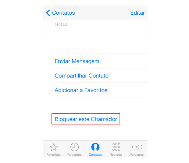 Bloqueado o um contato no iOS 7 (Foto: Reprodução/Marvin Costa)