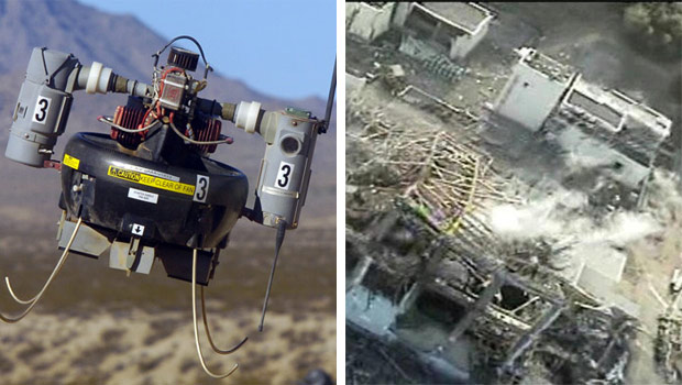 O T-Hawk (à esquerda) foi usado em Fukushima para registrar imagens dos reatores danificados. No futuro, drones poderão ser usado na limpeza de material tóxico (Fotos: Engadget/CNN)