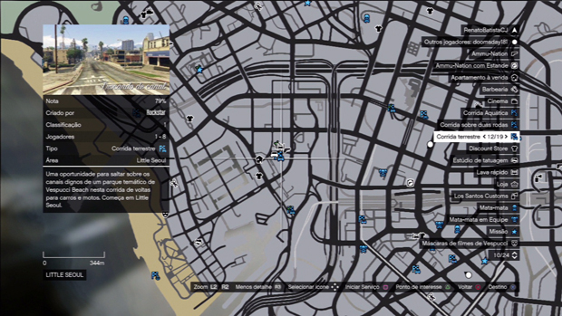 O mapa de GTA Online traz uma extensa lista de serviços. (Foto: Reprodução)