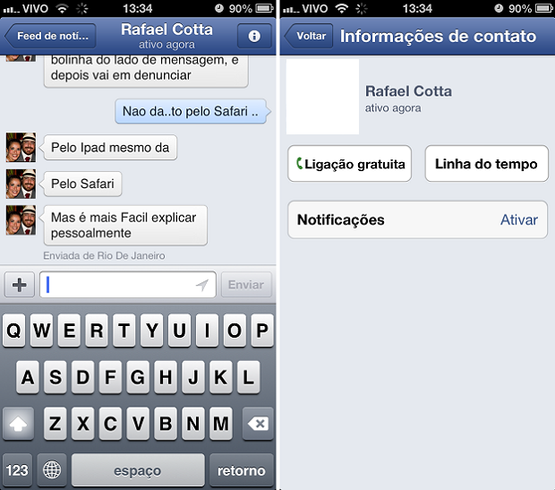 Chamadas de voz são gratuitas no Facebook Messenger (Foto: Reprodução/Thiago Barros)