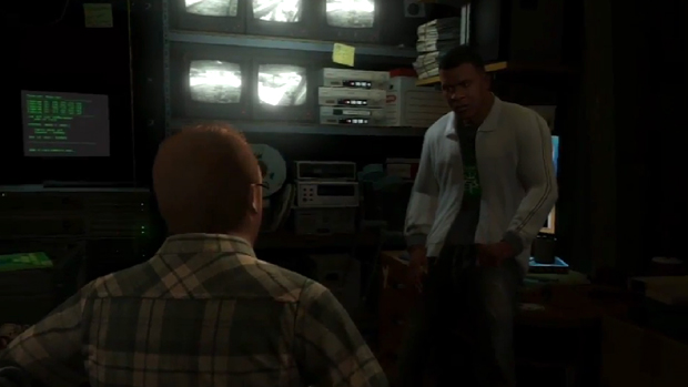 Franklin, Michael e Trevor armam uma emboscada para o FIB com a ajuda de Lester (Foto: IGN / Reprodução)