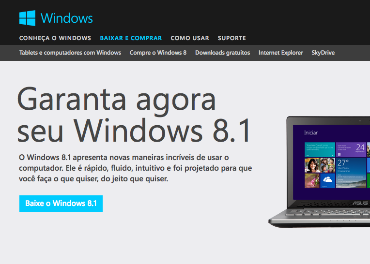 Site da Microsoft mostra update para download do Windows 8.1  (Foto: Reprodução/Microsoft)
