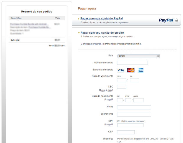 Iniciando pagamento com o PayPal (Foto: Reprodução/Helito Bijora)