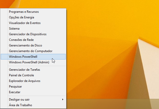 Windows PowerShell no menu de atalhos do Windows 8.1 (Foto: Reprodução/Helito Bijora)