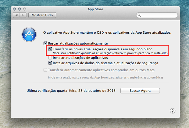 Marcando as opções de transferências automáticas no Mac OS X Mavericks (Foto: Reprodução/Marvin Costa)