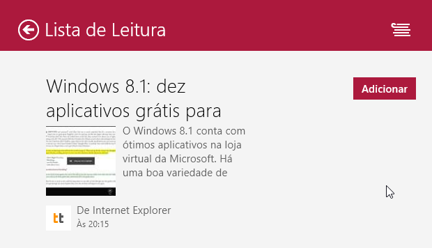 Adicionando link a lista de leitura do Windows 8.1 (Foto: Reprodução/Helito Bijora)
