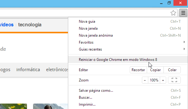 Iniciando versão do Chrome para Windows 8 (Foto: Reprodução/Helito Bijora)