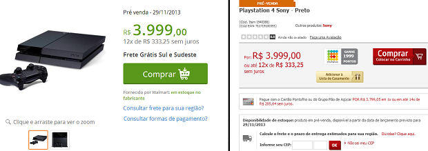 PS4 já está em pré-venda em dois grandes sites de comércio brasileiro. (Foto: Techtudo)