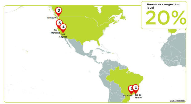 No ranking das cidades mais congestionadas das Américas, o Brasil ocupa o primeiro e o segundo lugar (Foto: Reprodução)