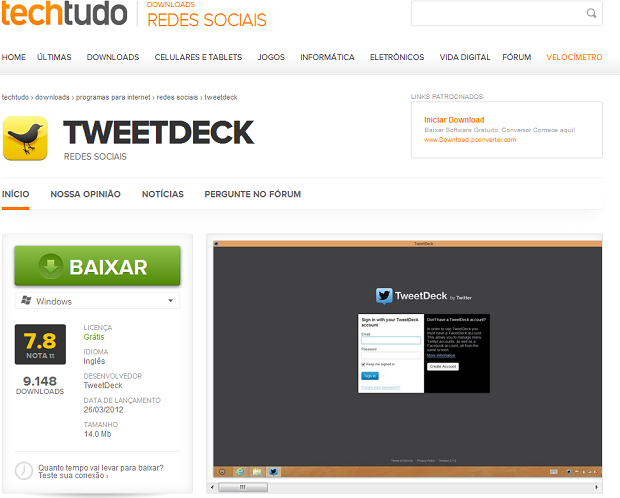 Baixando o TweetDeck no TechTudo Downloads (Foto: Reprodução/Edivaldo Brito)