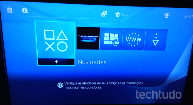 Tela inicial do usuário no PlayStation 4 (Foto: Thiago Barros / TechTudo)