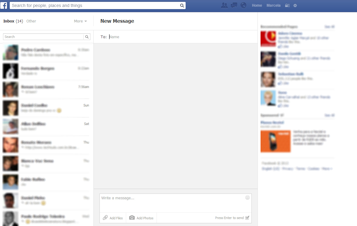 O serviço de e-mail do Facebook funciona pela caixa de mensagens da rede social (Foto: reprodução/Marcela Vaz)