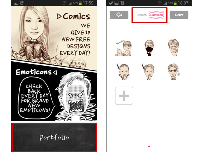 Acesse a opção “Portifolio” para visualizar as caricaturas e emoticons montadas e salvas pelo app (Foto: Reprodução/Daniel Ribeiro)