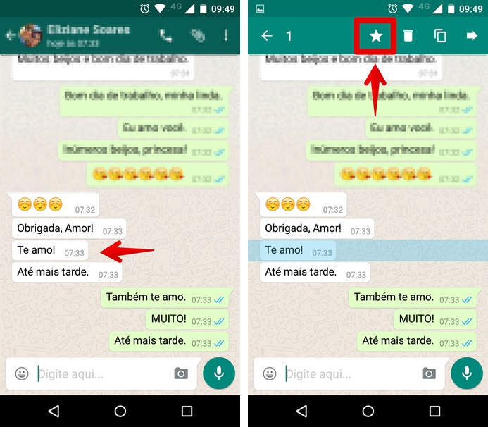 Favoritando mensagens no Whatsapp para Android (Foto: Felipe Alencar/TechTudo)
