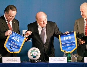 Blatter durante coletiva sobre a Copa de 2018 na Rússia