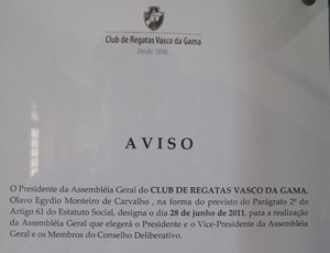 Convocação para assembleia geral Vasco (Foto: Fred Huber / Globoesporte.com)