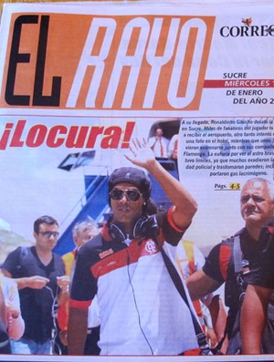 Imagem da edição desta quarta-feira do jornal Correo del Sur, principal jornal de Sucre (Foto: Richard Souza/Globoesporte.com)