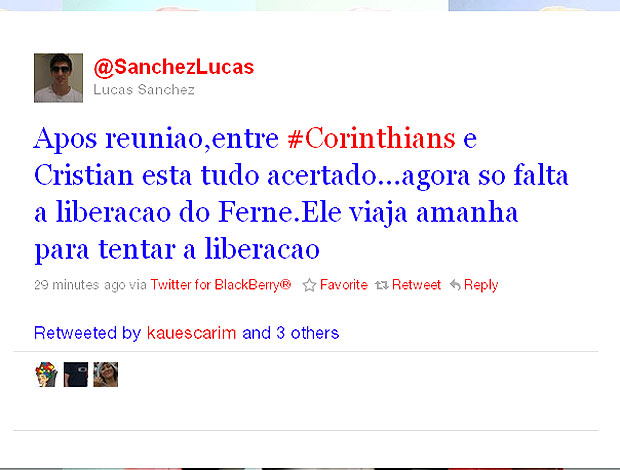twitter filho Sanchez contratação Cristian Corinthians