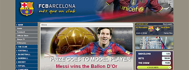 Site Barcelona Messi bola de ouro