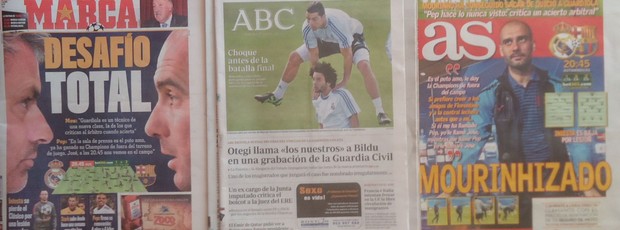 Jornais espanhóis (Foto: Thiago Dias / Globoesporte)