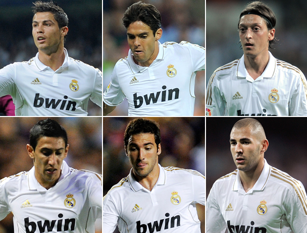 Montagem Real Madrid - Cristiano Ronaldo, Kaká, Özil, Di María, Higuaín e Benzema (Foto: Getty Images)