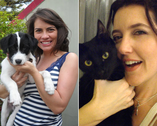 Adriana Prado adotou Joca em uma ONG de São Paulo. E Larissa Maciel posa com a gatinha Manu