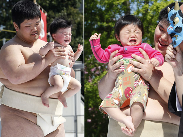 Bebês choram e alegram os pais em Tóquio durante festival Naki Sumo 